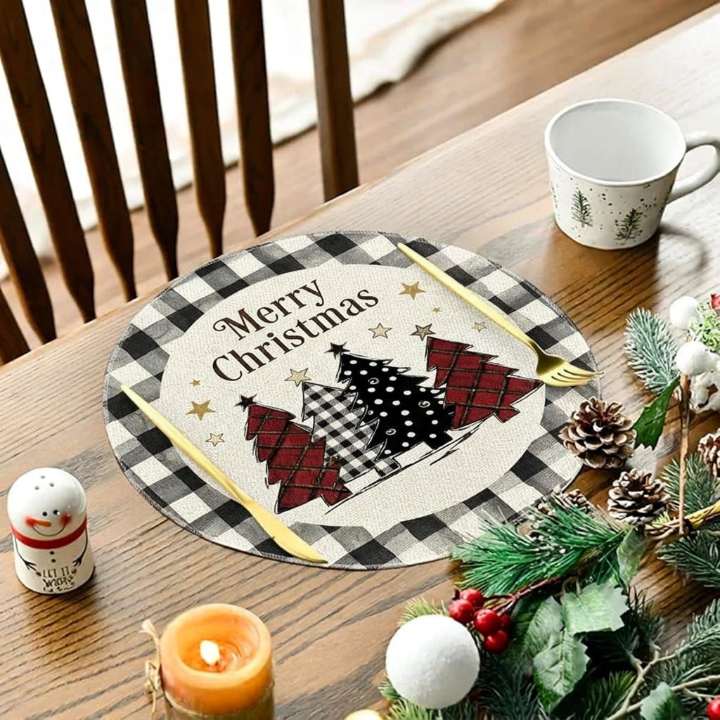 34cm 2 Pcs Plaid Christmas Round Placemats