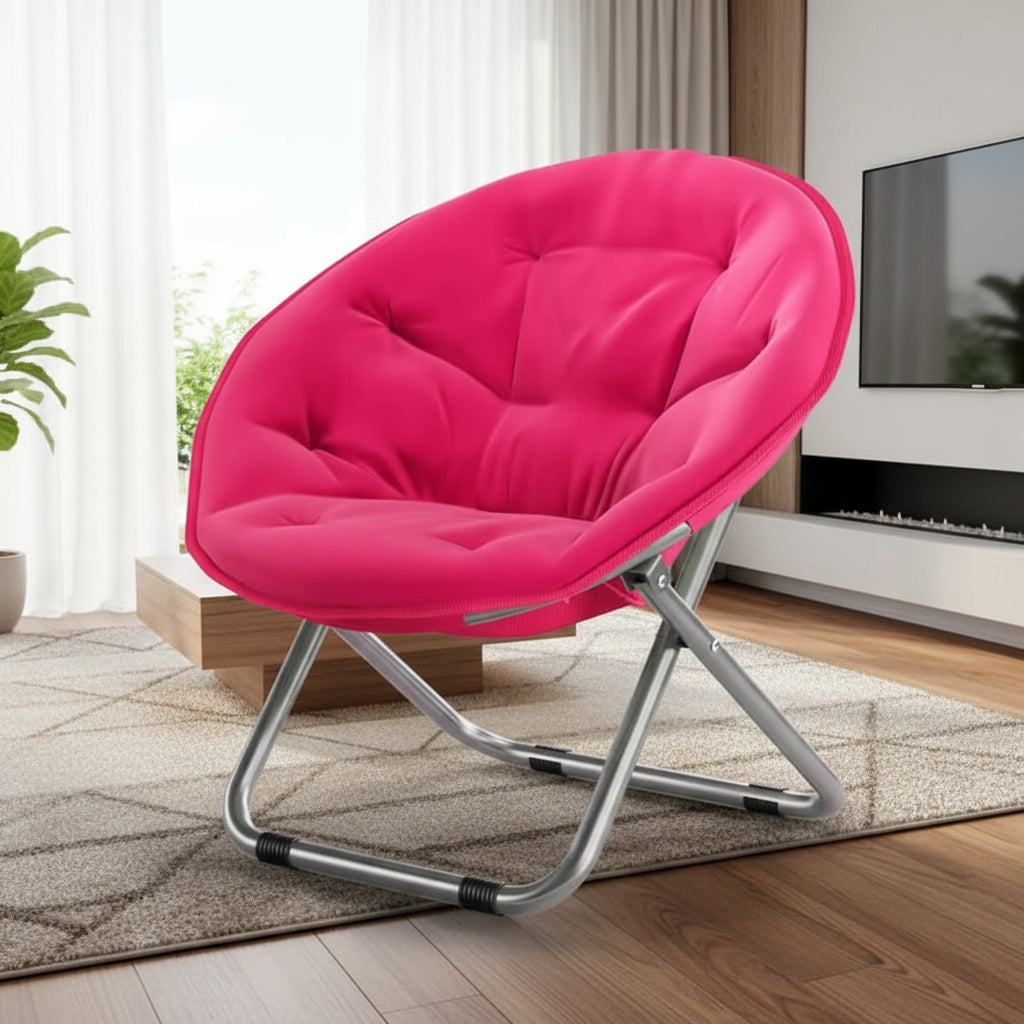 Foldable mesh moon chair with padded cushion and breathable modern saucer chair design