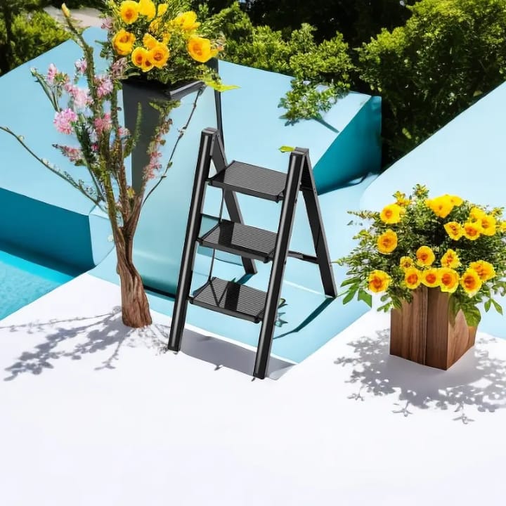 3-Step Black Foldable Ladder