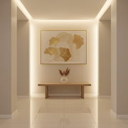 Framed botanical oil painting featuring cherry blossoms and decorative leaf designs with textured detailing for modern and classic interior décor.
