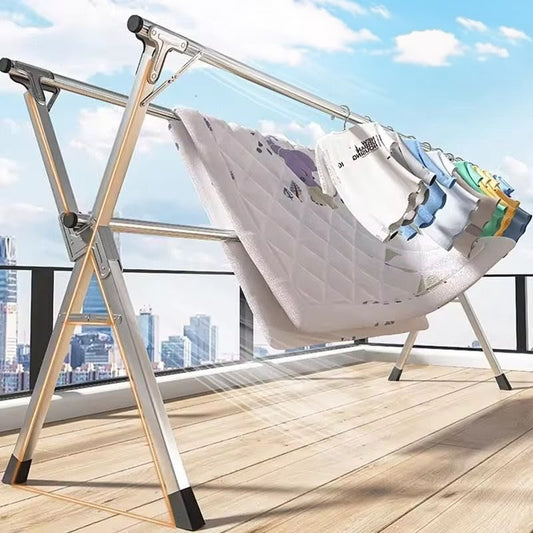 Stainless steel retractable double tier folding drying rack, rust-resistant clothes drying stand for indoor and outdoor use