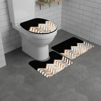 3-in-1 Marble texture bathroom mat set including large mat, U-shaped mat, and toilet lid cover, anti-slip and soft.
