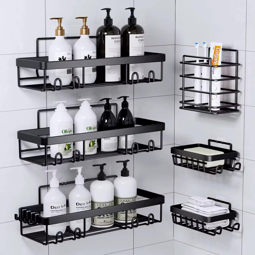 6 Piece Shower Caddy Shelf Set with Adhesive Mount