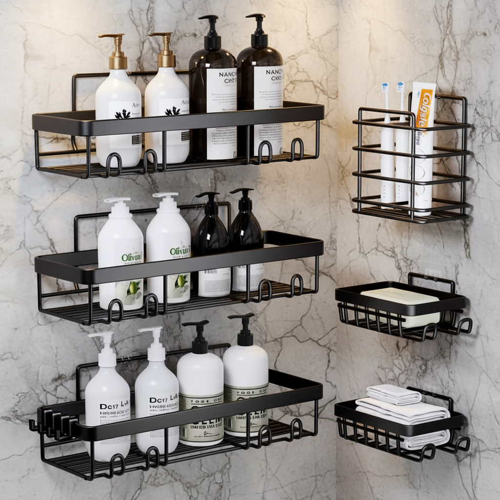 6 Piece Shower Caddy Shelf Set with Adhesive Mount
