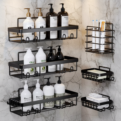 6 Piece Shower Caddy Shelf Set with Adhesive Mount