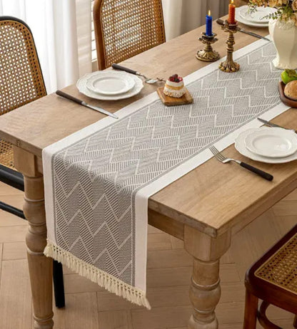Braided cotton linen table runner in assorted colors and prints