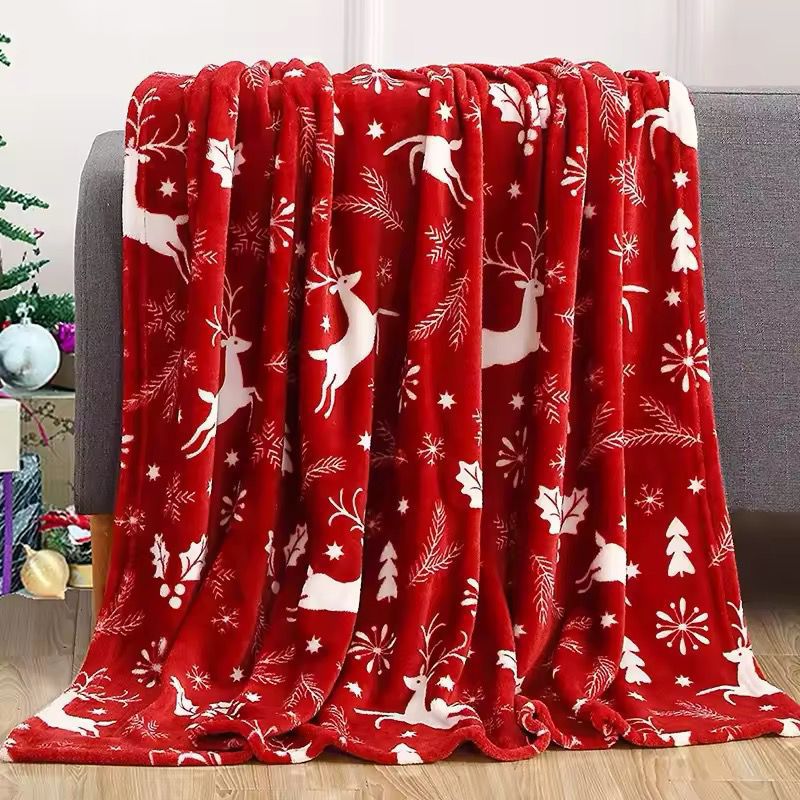 Flannel Christmas Throw  Snowflake Printed Winter Blanket