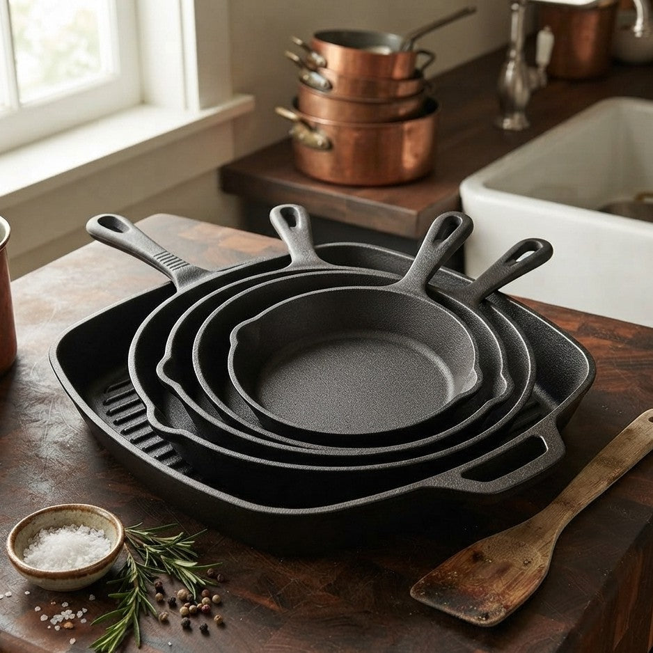 5Pc Cast Iron Skillet and Steak Pan Set