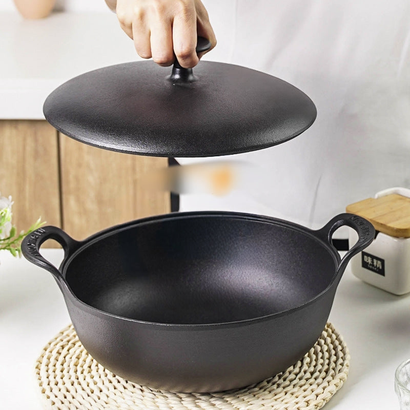 Cast Iron Flat Bottom Wok With Lid