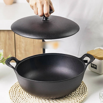 Cast Iron Flat Bottom Wok With Lid