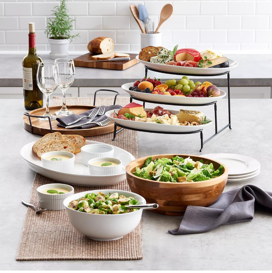 3-tier oval shaped food display trays for desserts, fruits, and appetizers.