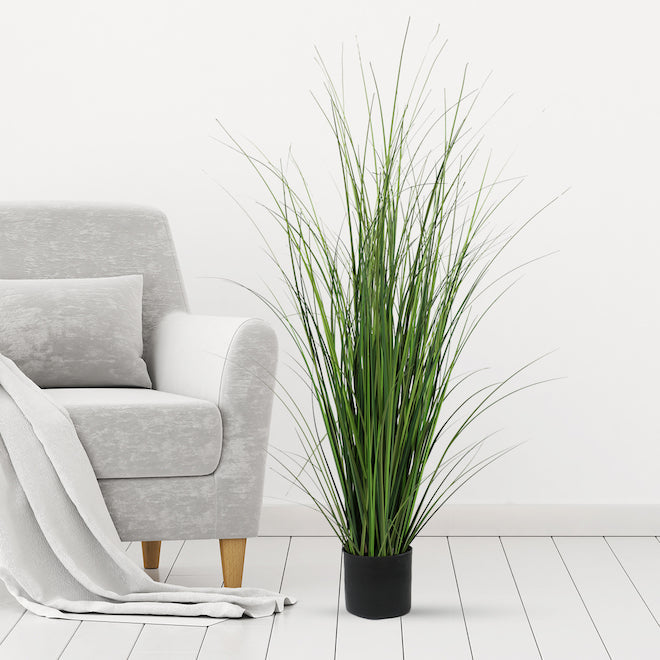Artificial green grass plant 120cm tall with realistic natural looking foliage for home office reception and interior décor styling
