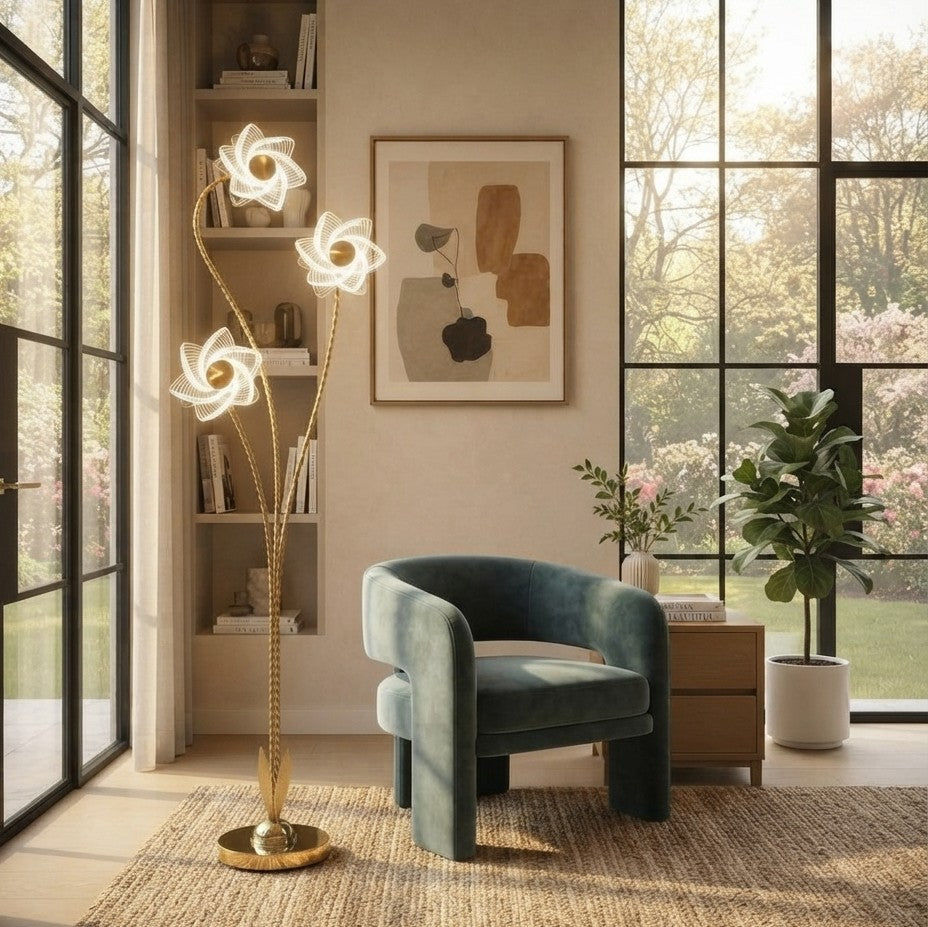 3 Head Flower Floor Lamp with Acrylic Petals