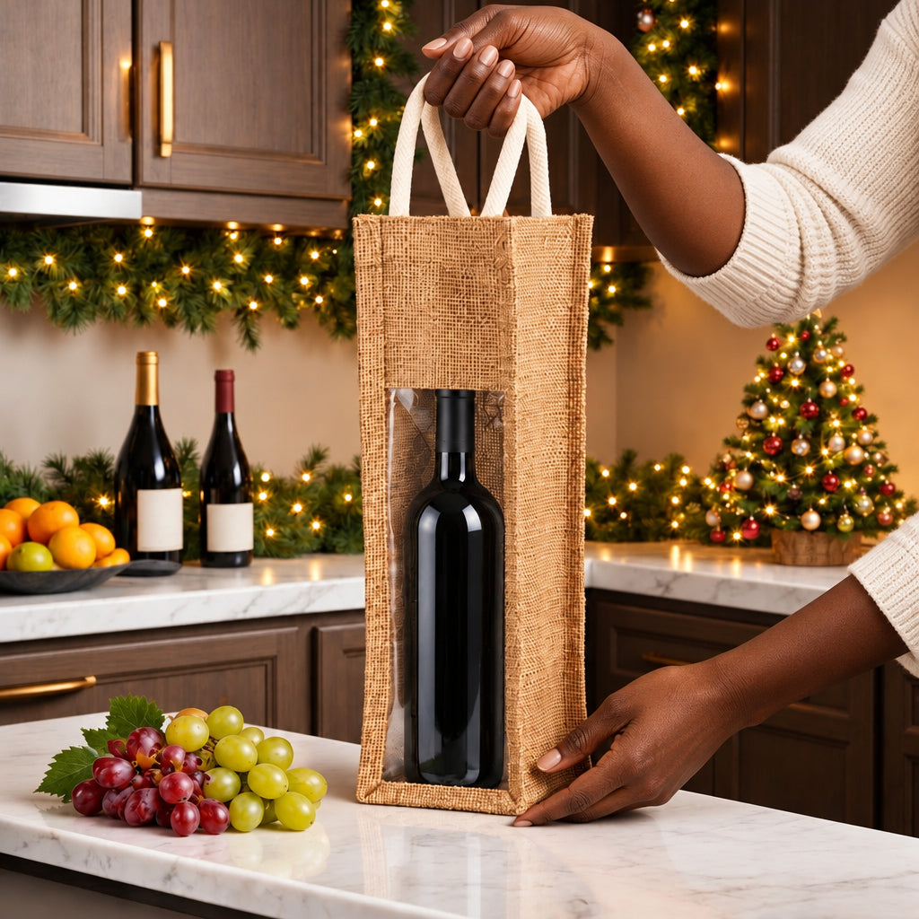 2pc Rustic Christmas Jute Rope Wine Bottle Bag