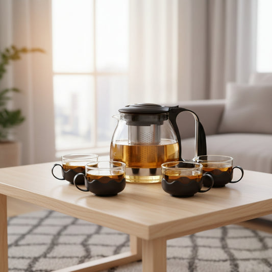 5-in-1 Borosilicate glass tea set with 1L teapot and four 160ml cups