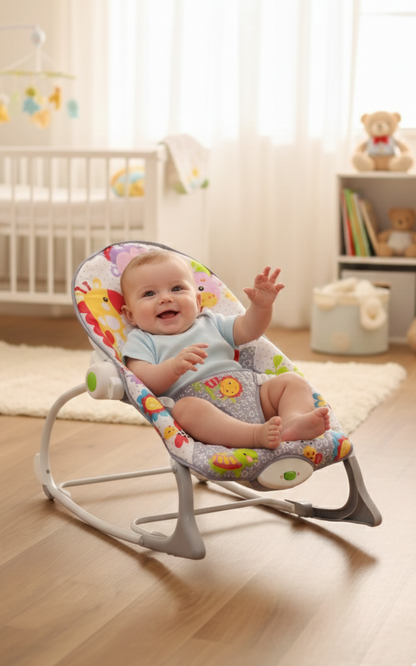 Infant to toddler baby rocker with soothing vibration and music for comfort and play