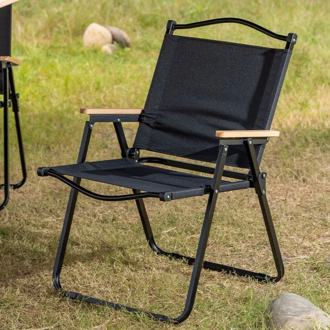 Portable Folding Camping Chair with Wooden Armrests