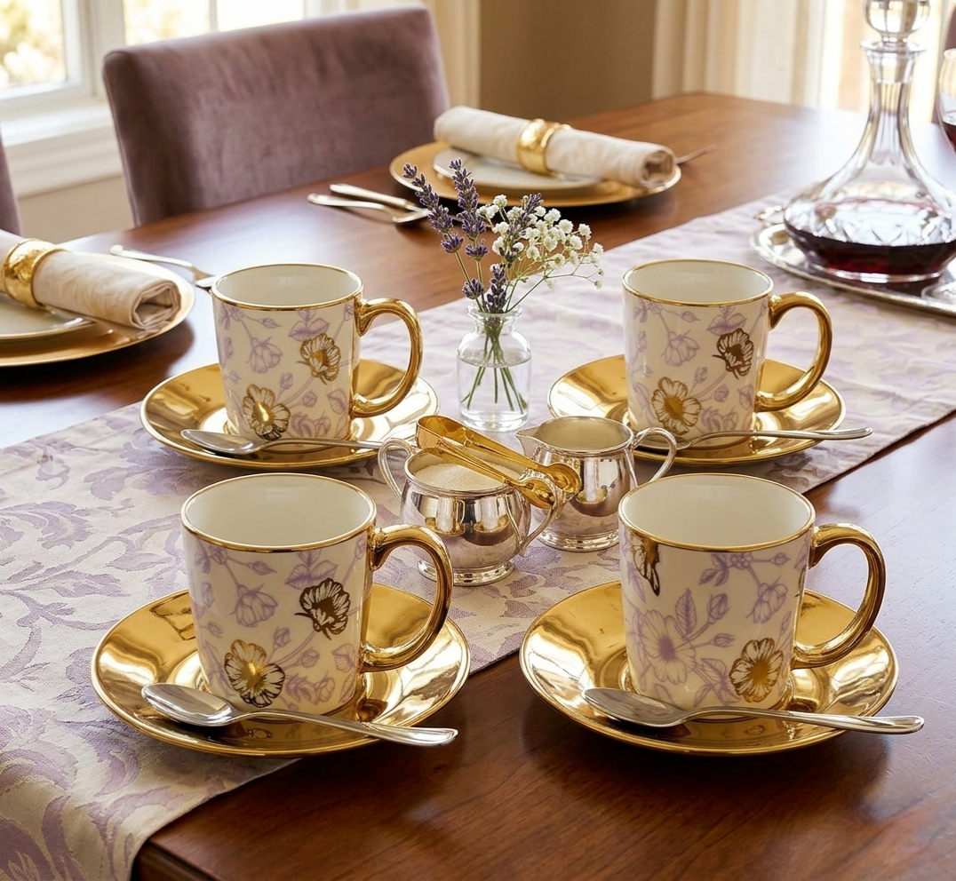 12 Piece Golden Cup And Saucer Set