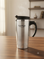 450ML stainless steel signature vacuum flask with leak proof flip top lid and ergonomic handle.