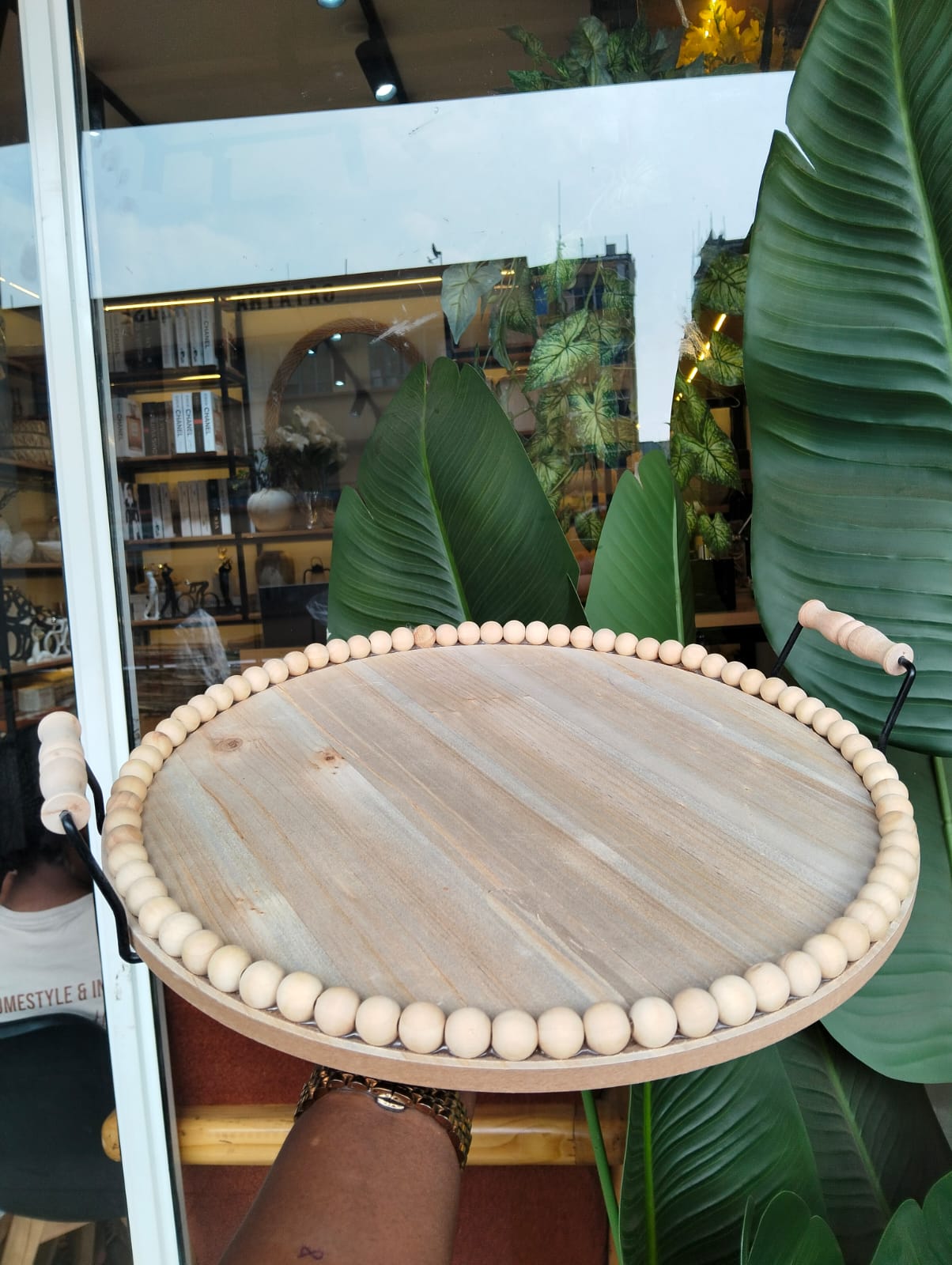 Wooden Round Beaded Tray