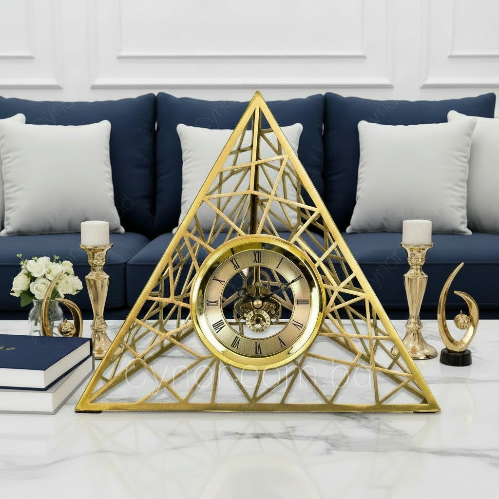 Golden Pyramid Shaped Metallic Desktop Clock