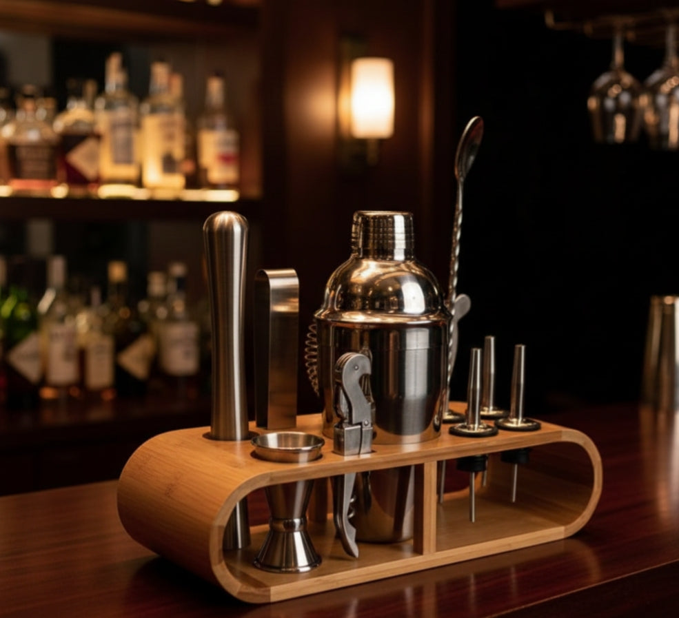 12Pcs Cocktail Shaker Set with Wooden Stand