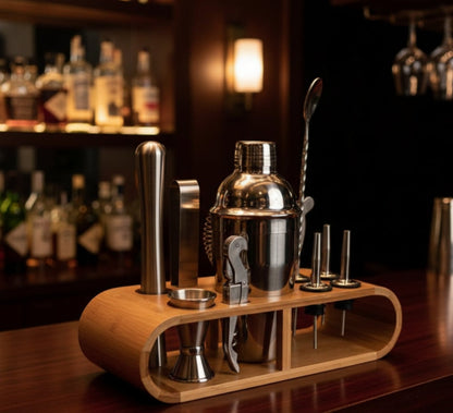 12Pcs Cocktail Shaker Set with Wooden Stand
