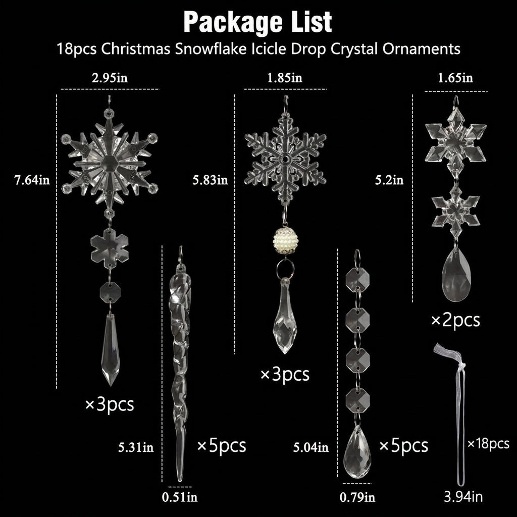 18Pcs Transparent Christmas Tree Ornaments Set with Assorted Designs