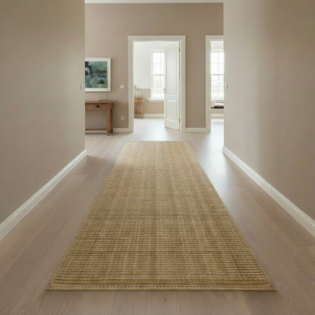 Timeless Woven Ribbed Corridor Runner Rug - Natural Beige Horizontal Rib  KBLOOM04 #T03