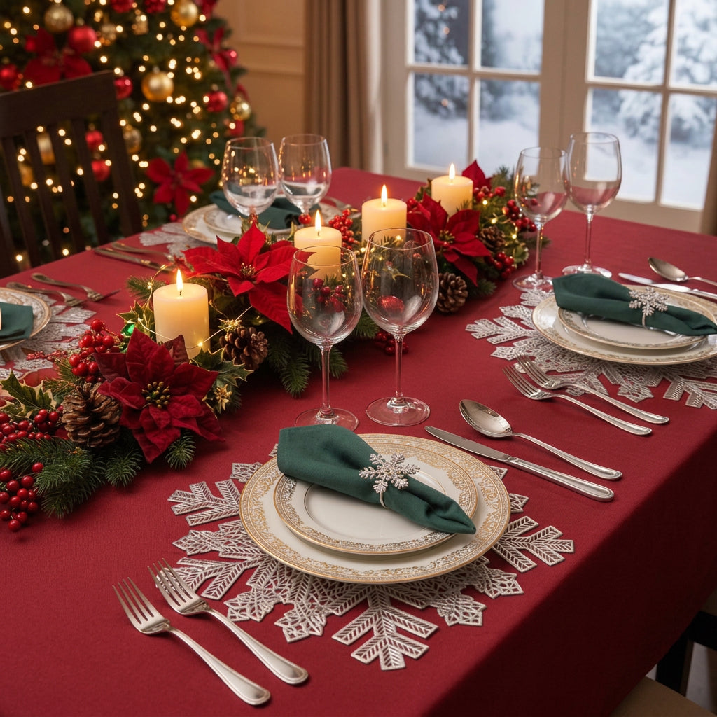 6Pcs 38cm Silver Christmas Snowflake Table Mats