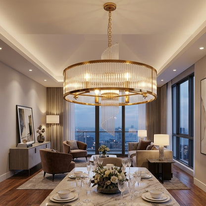 Crystal Waterfall Chandelier Gold Brass Dual Layer Ceiling Light