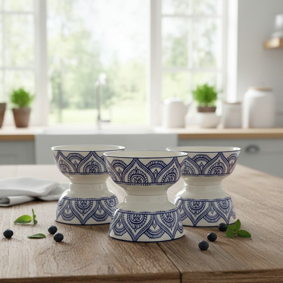 Set of six 5.5 inch printed ceramic bowls.