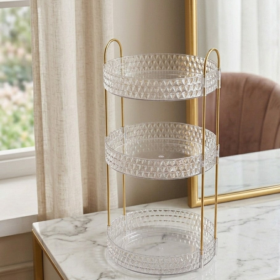 Multi Layer Stackable Acrylic Jewelry Organizer with Rotating Base