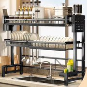 2 tier adjustable over the sink dish drying rack with storage compartments