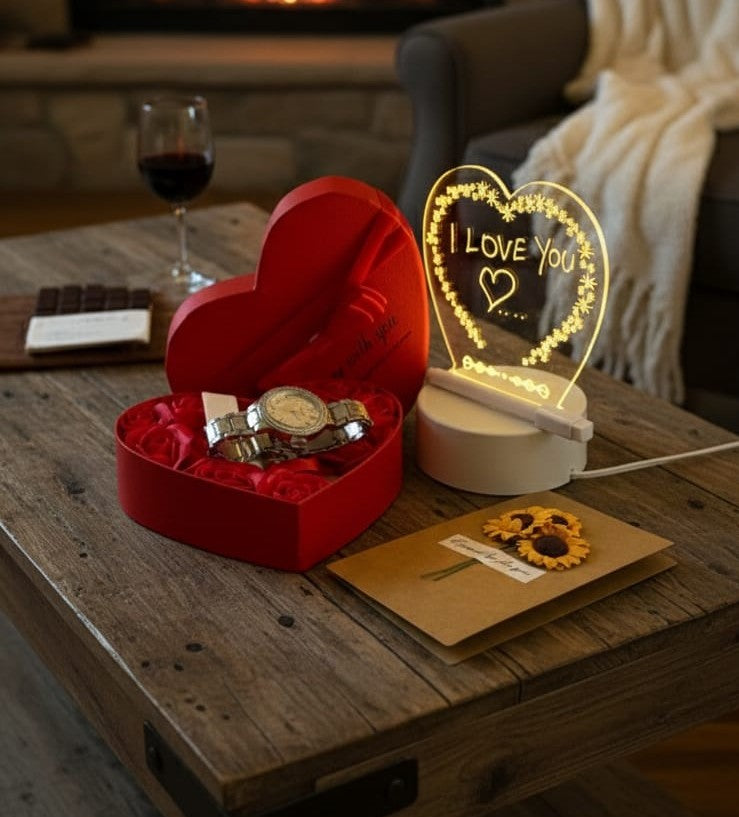 Ladies Watch, LED Board & Roses Gift Set