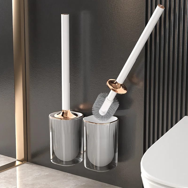 Long handle toilet cleaning brush with anti-mold draining design.