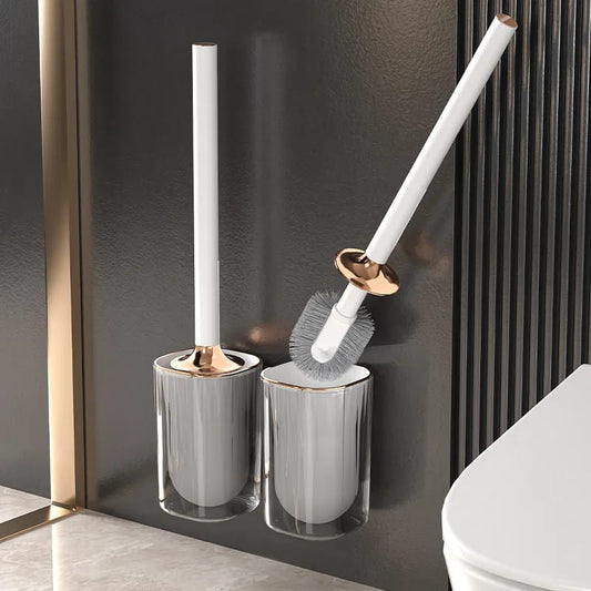 Long handle toilet cleaning brush with anti-mold draining design.