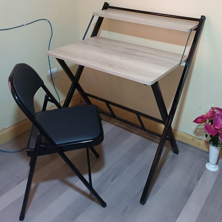 Foldable Computer Desk with Upper Storage Shelf