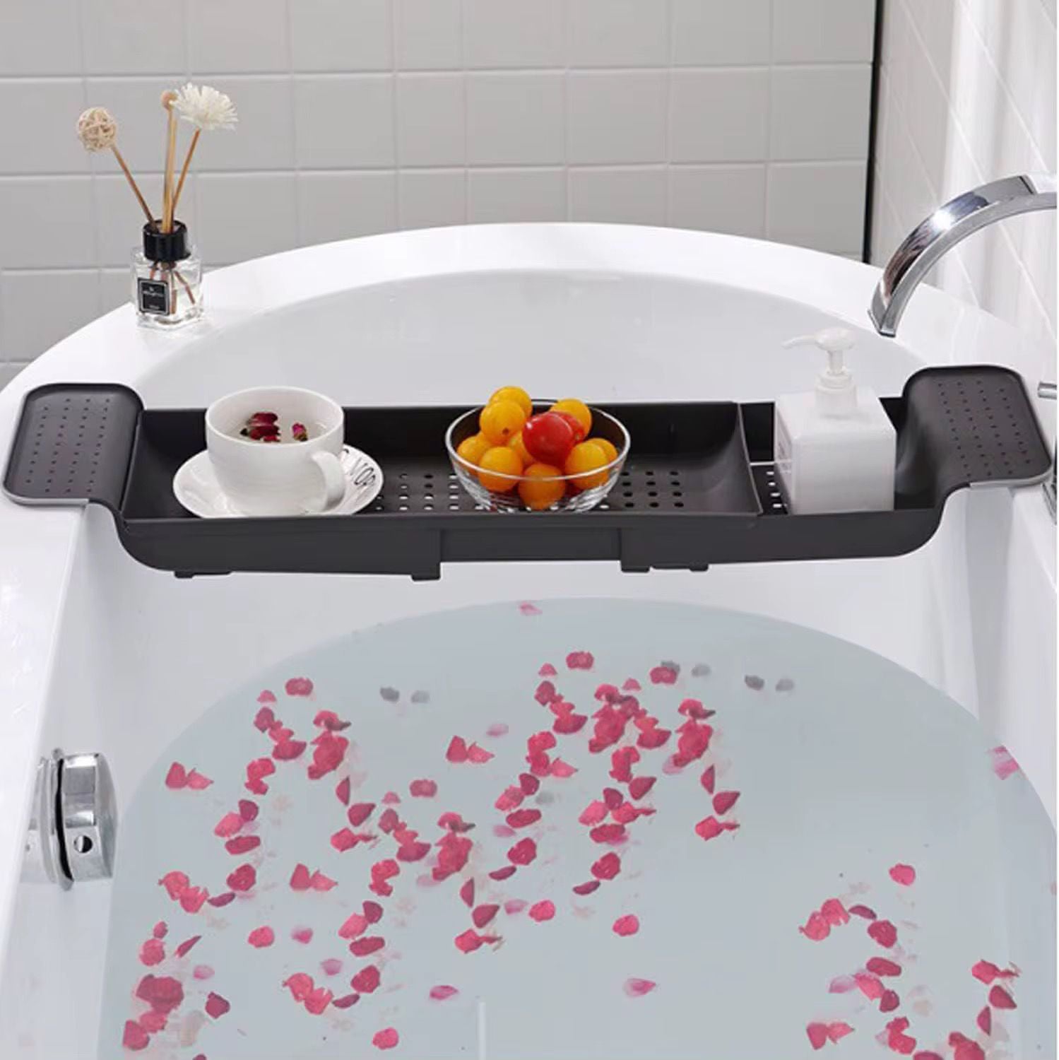 Expandable Black Bathtub Caddy Tray