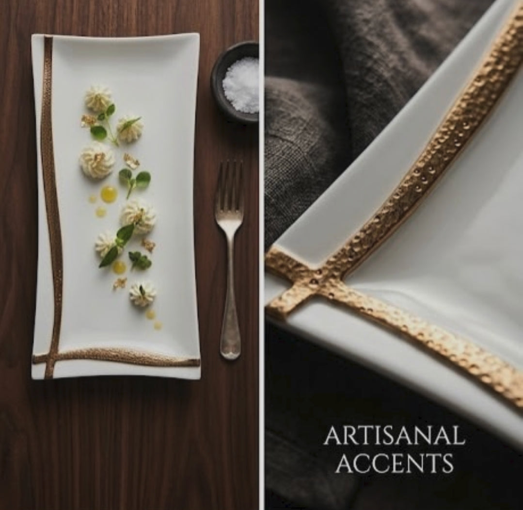 2 Piece Gold Line Ceramic Serving Platter Set