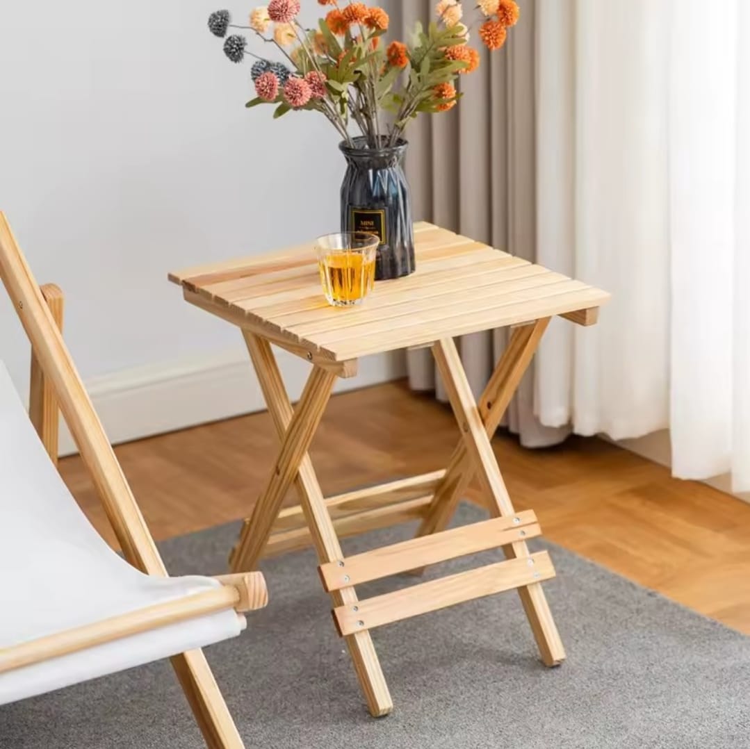 Wooden Folding Balcony Slatted Side Table