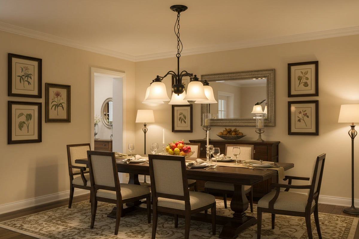 Black Chandelier 5×E27 with Frosted Glass Shades Light PL 1145-05-BK