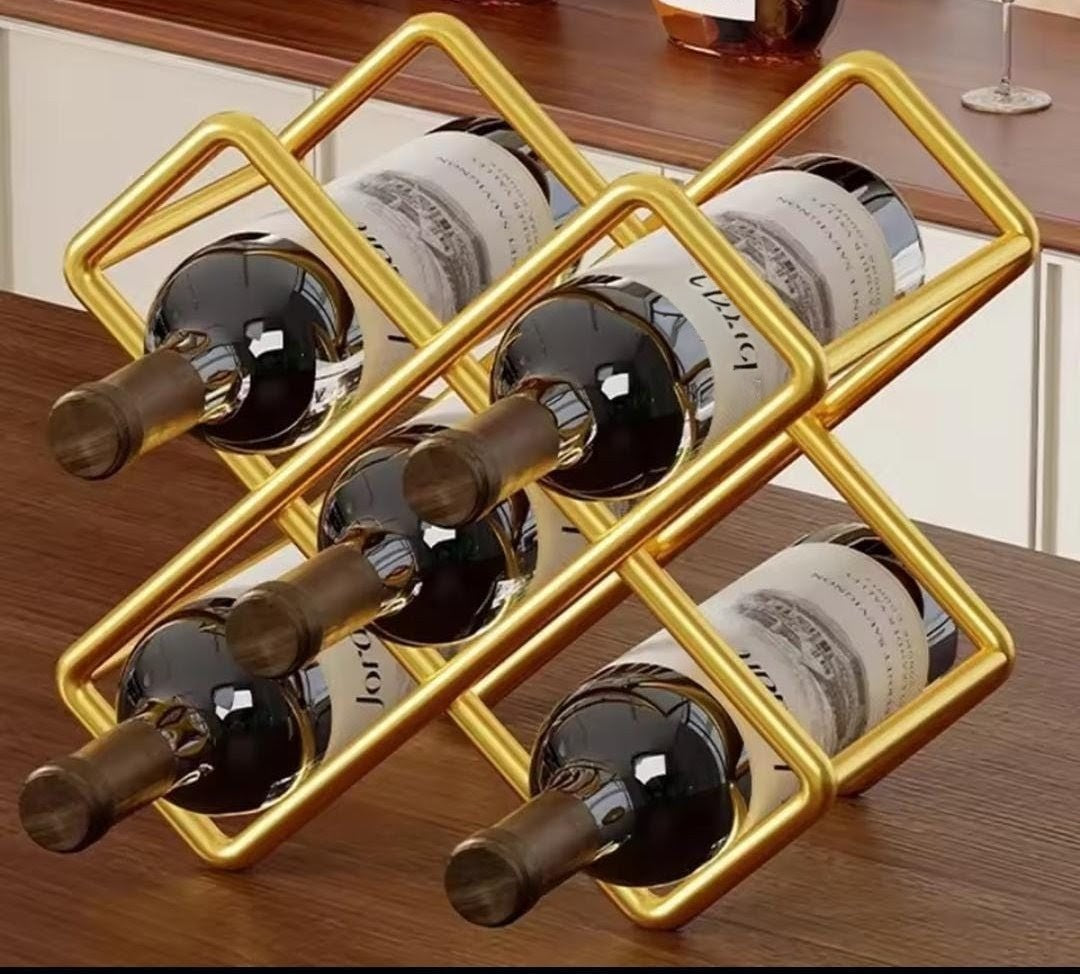 5 Slots Geometric Wine Holder – Gold Metal