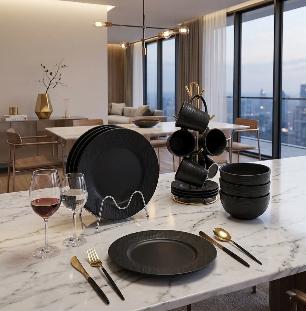 16 Piece Black Dinner Set