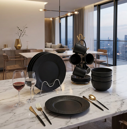 16 Piece Black Dinner Set