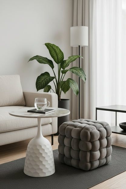 Mini marble top side table with sleek metallic stand for modern luxury décor