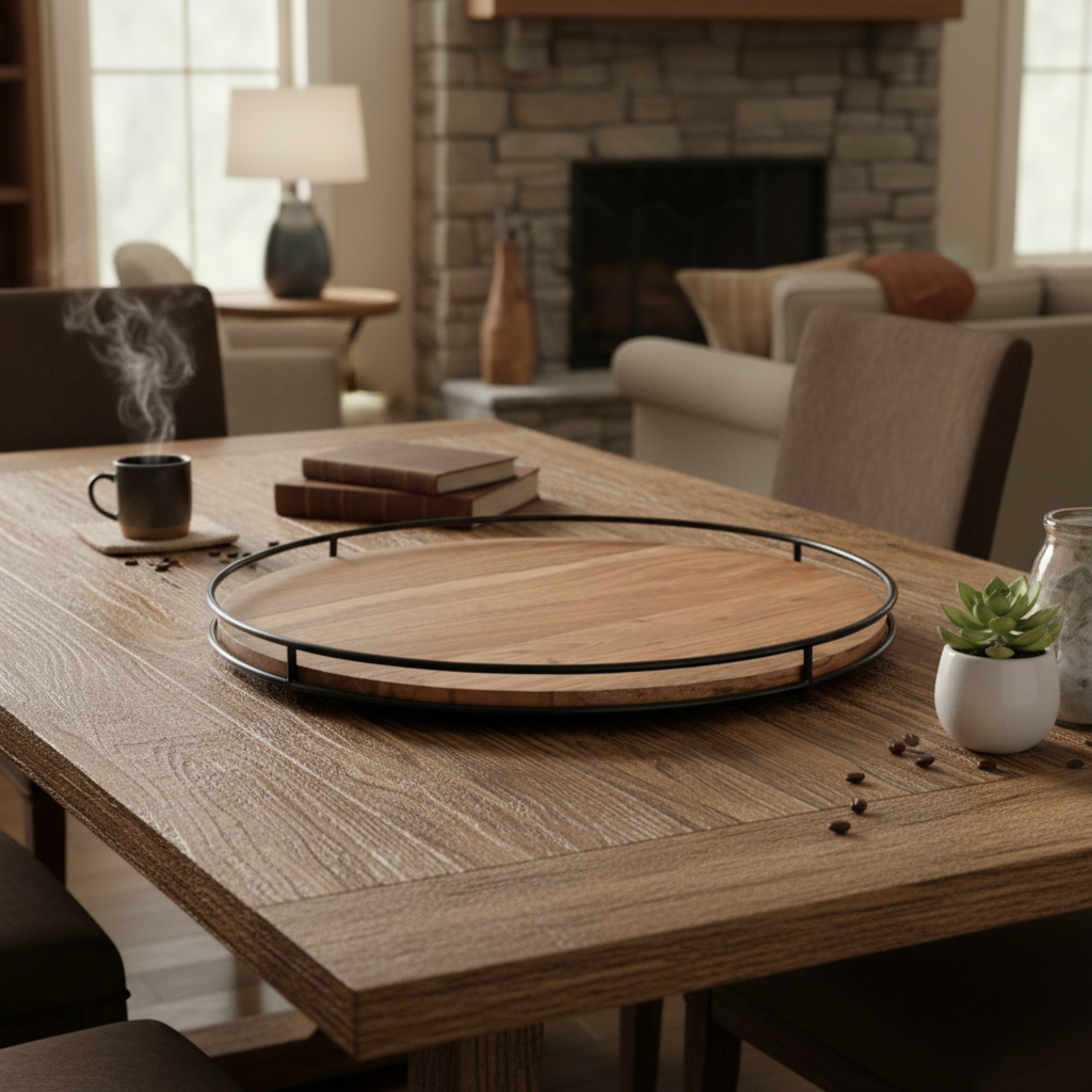 Acacia wood tray with steel sides