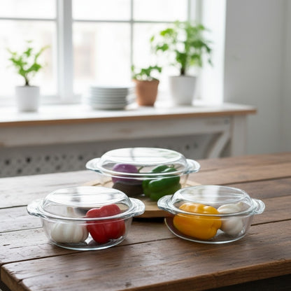 3Pcs Borosilicate Glass Casserole Set