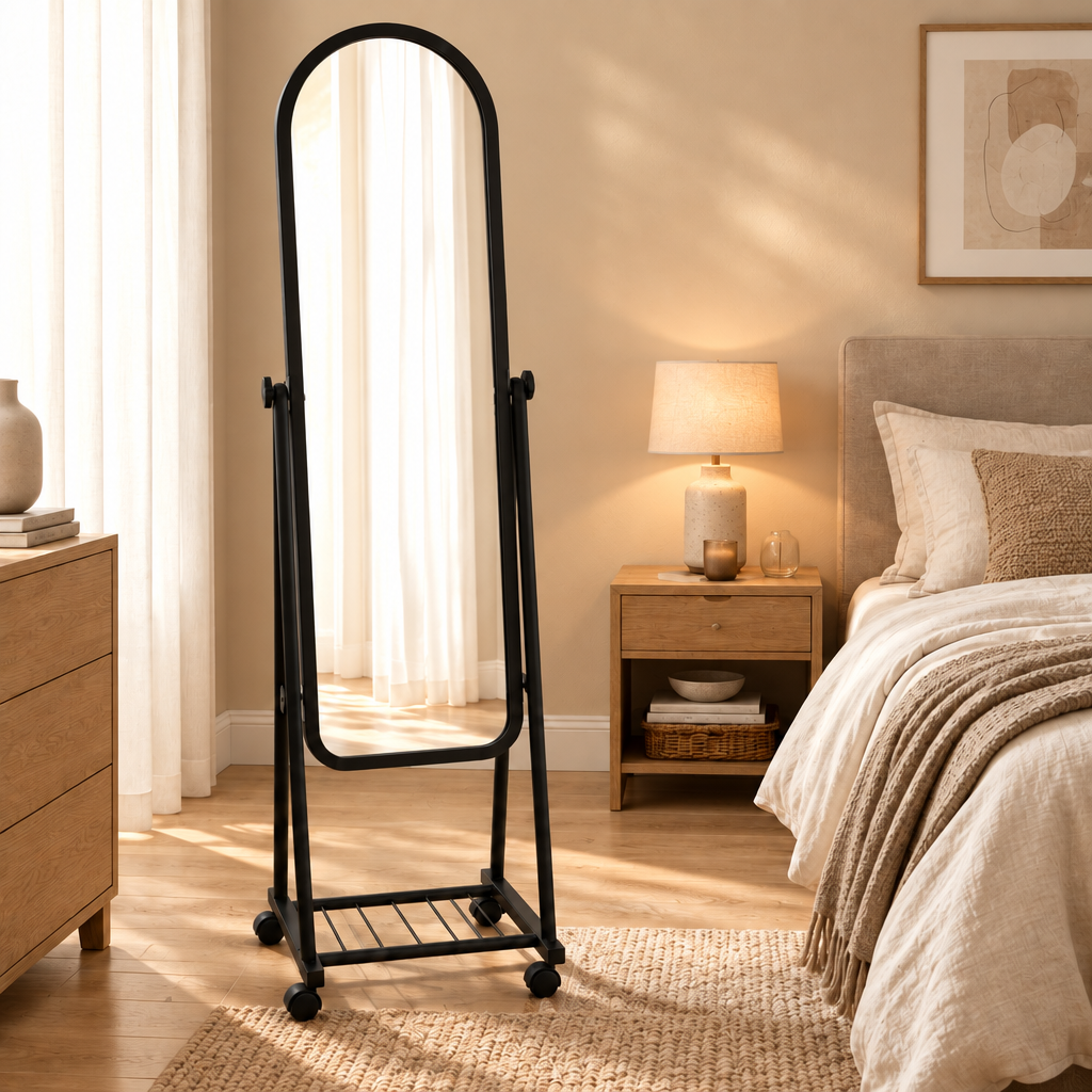 Full Length Mirror with Wheels and Adjustable Angle