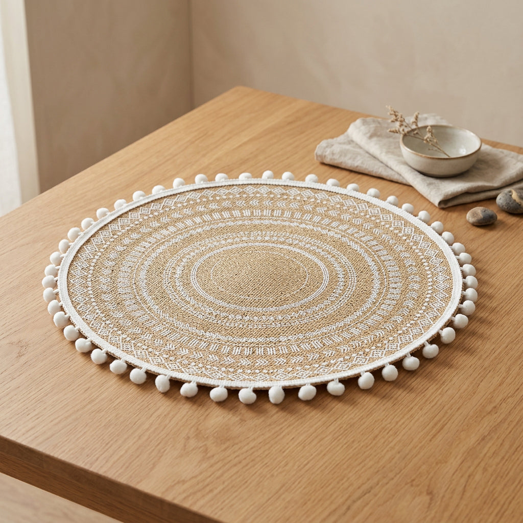 6-Piece Round Woven Jute Table Mat Set
